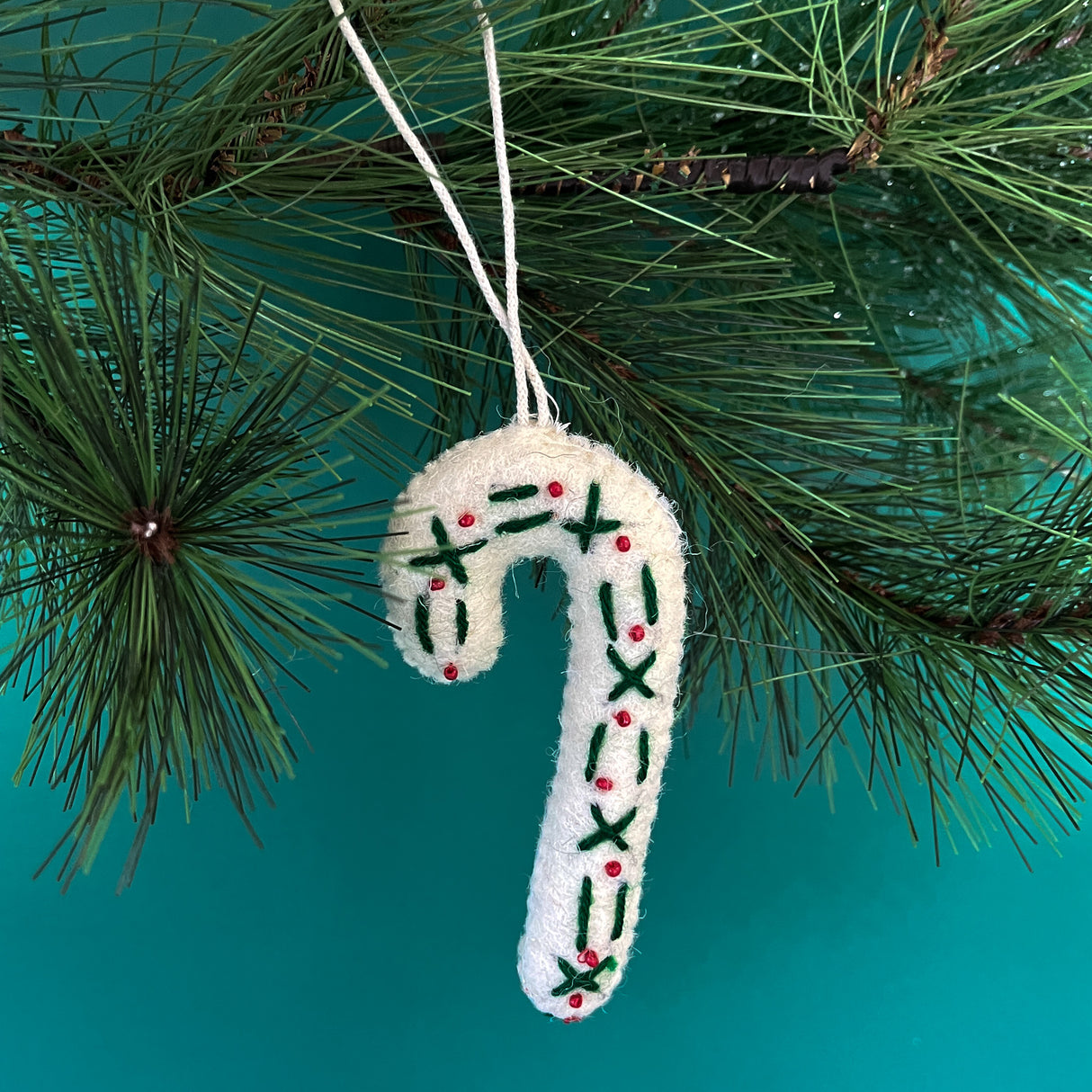 Multicolored Felt Candy Cane Ornaments - Set of 3