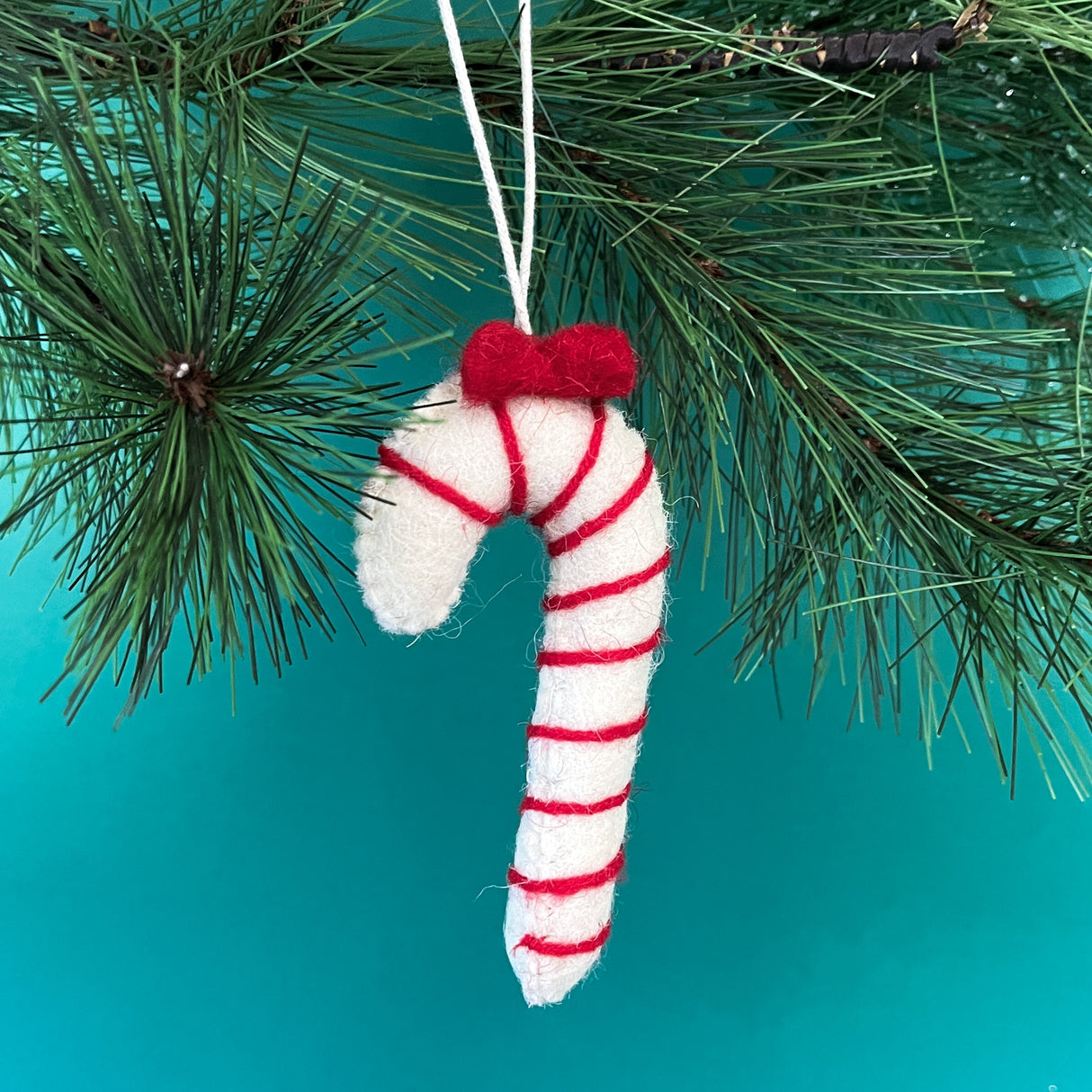 Multicolored Felt Candy Cane Ornaments - Set of 3