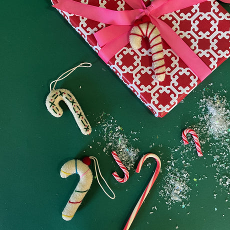 Multicolored Felt Candy Cane Ornaments - Set of 3