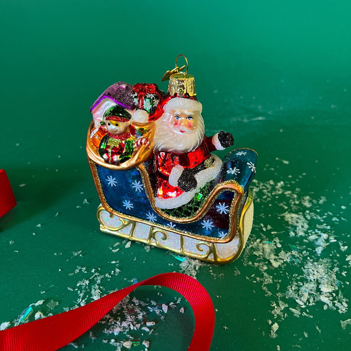 Jolly Sleigh Glass Santa Christmas Ornament