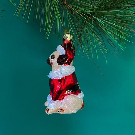 Glass Glitter Santa Pug Christmas Ornament