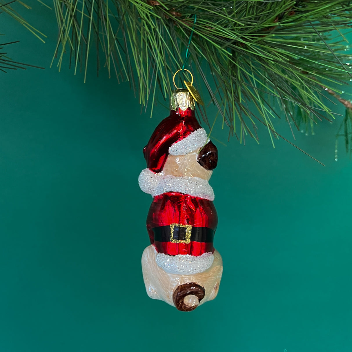 Glass Glitter Santa Pug Christmas Ornament