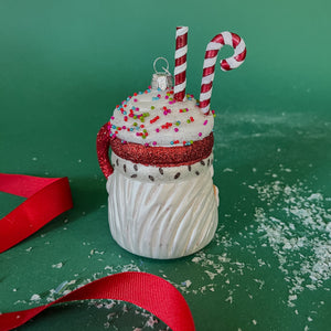 Glass Santa Mug w/Glitter Candy Cane Christmas Ornament