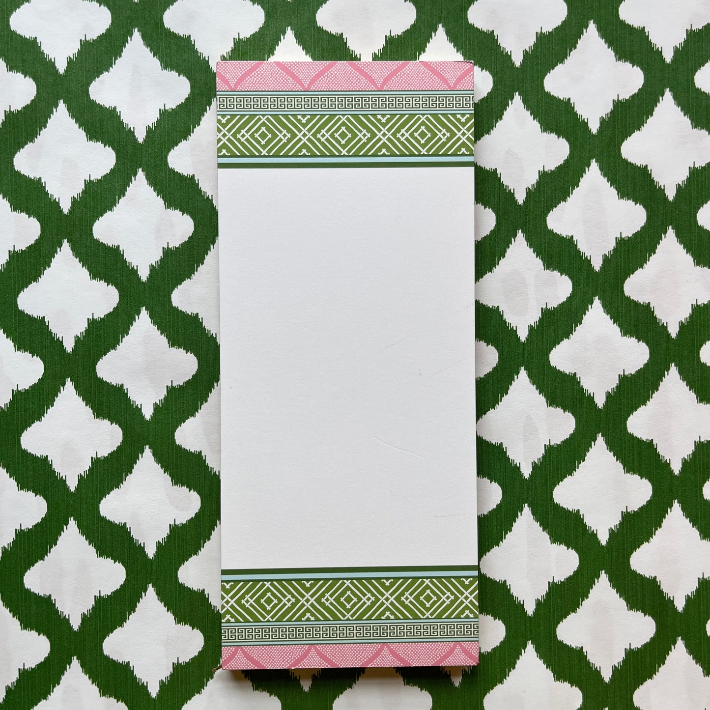 Green Island House Bamboo and Pink Fez Border Luxe Skinny Notepad