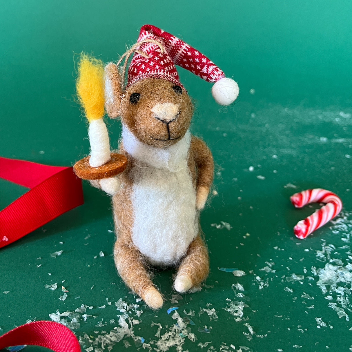 Felt Mouse w/Cap/Candle Christmas Ornament