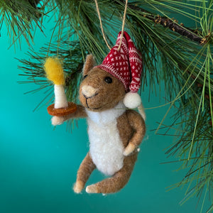 Felt Mouse w/Cap/Candle Christmas Ornament