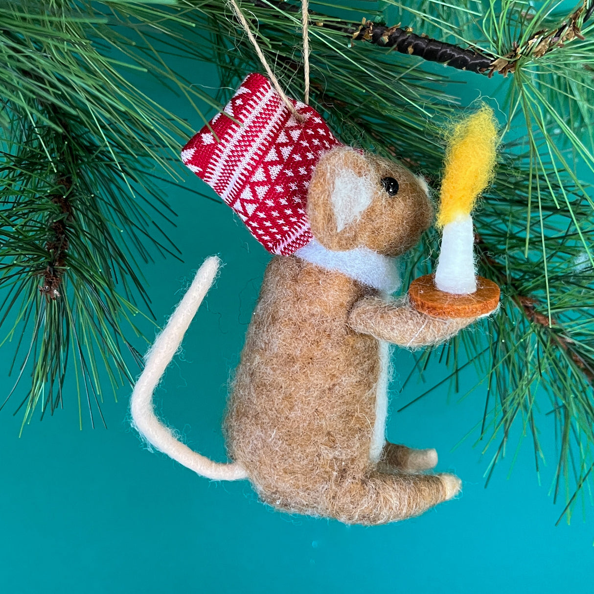 Felt Mouse w/Cap/Candle Christmas Ornament