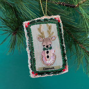 Bead-Embellished Reindeer Christmas Ornaments, Set of 8