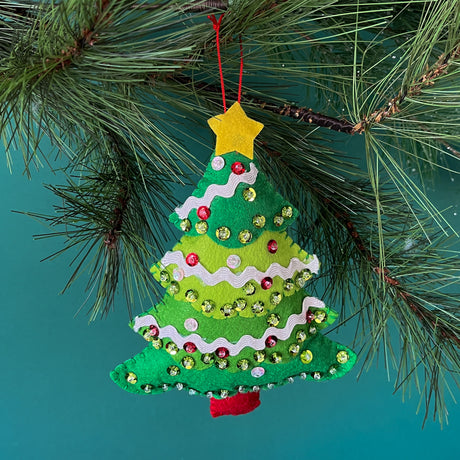 Santa/Christmas Tree Felt Sequin Christmas Ornaments, Set of 2