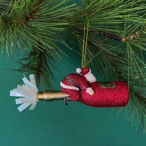 Glitter Santa Riding Champagne Christmas Ornament