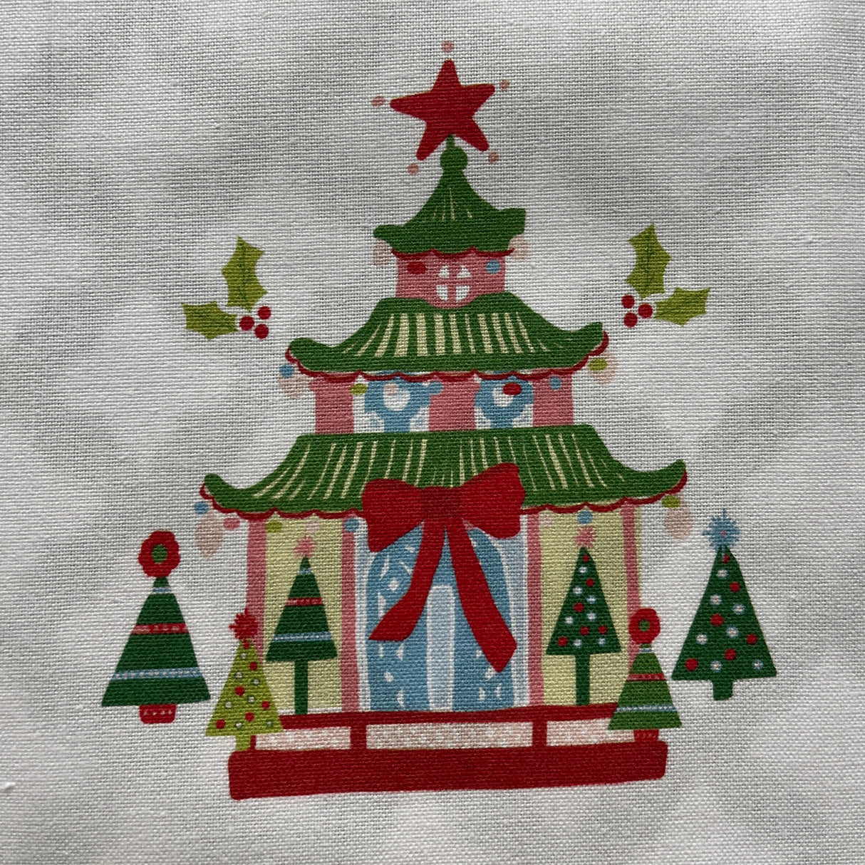 Festive Pagoda Christmas Tea Towel/Dish Towel/Guest Towel