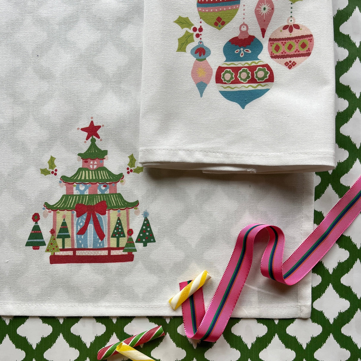 Festive Pagoda Christmas Tea Towel/Dish Towel/Guest Towel