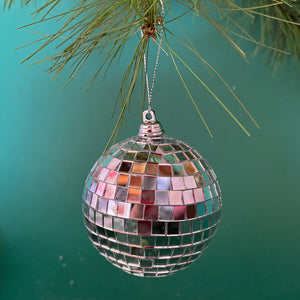 Mini Silver Disco Balls Christmas Ornaments - Set of 6