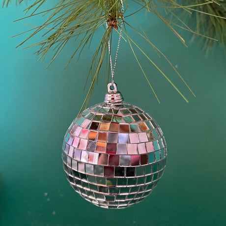 Mini Disco Ball Christmas Ornaments, Set of 6 - Silver
