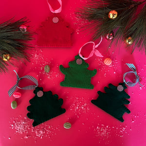 Chinoiserie Pagodas Felt Christmas Ornaments, Set of 4