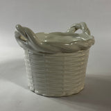 Italian Ceramic White Basket with Handles