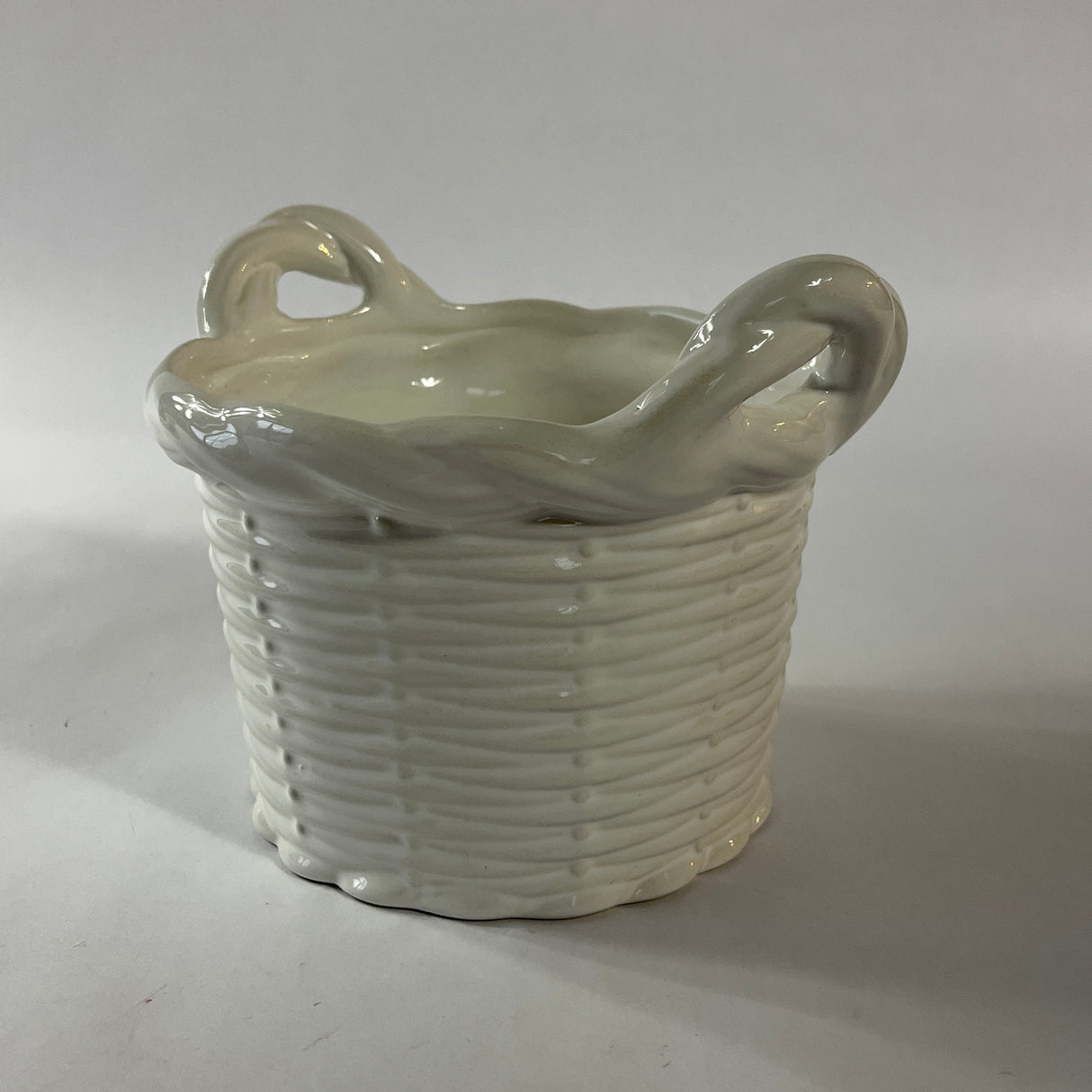 Italian Ceramic White Basket with Handles