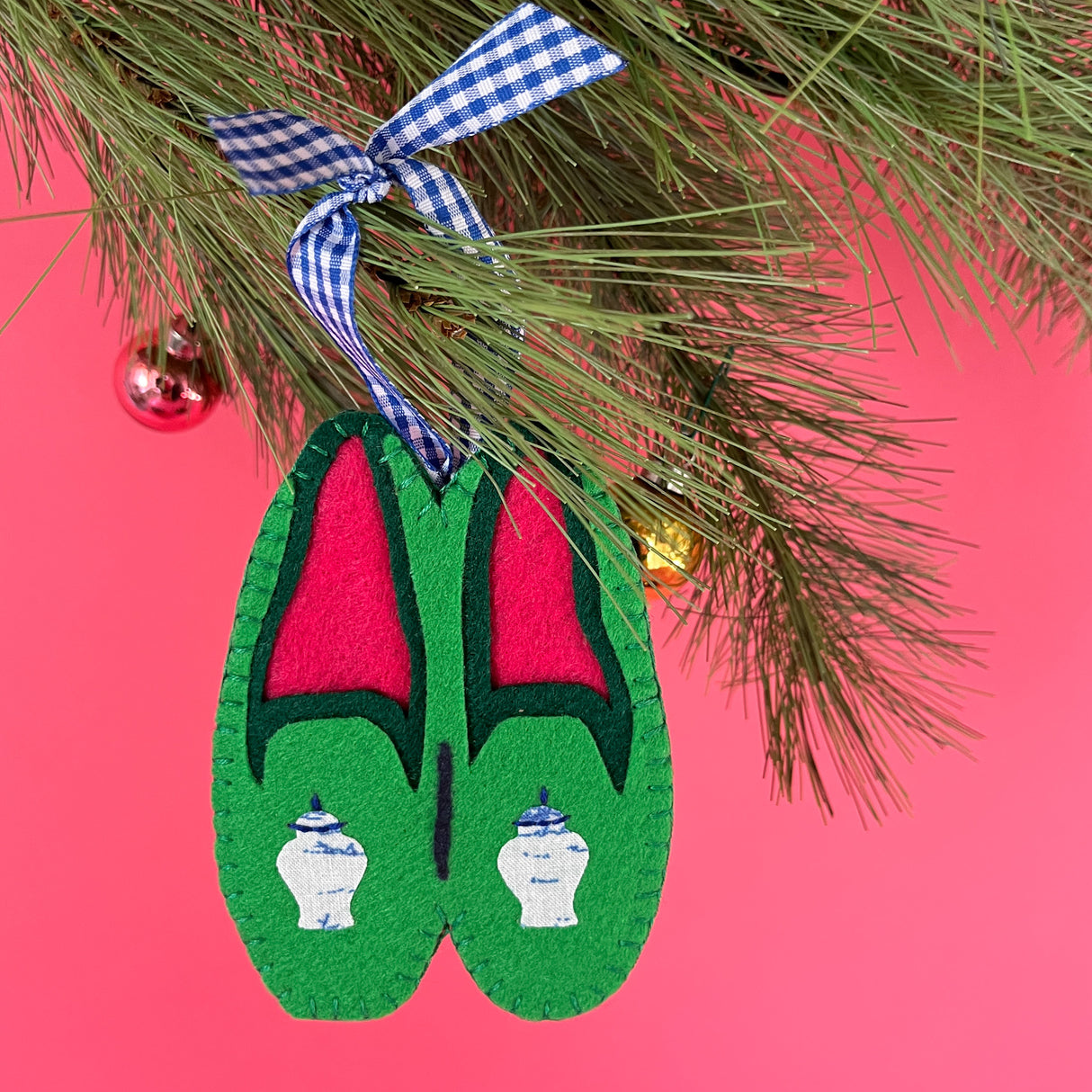 Stubbs & Wootton-Style Felt Chinoiserie Slippers Christmas Ornaments