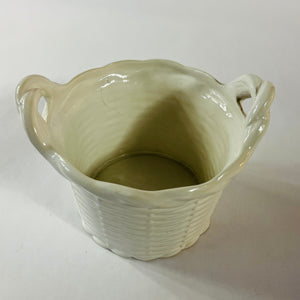 Italian Ceramic White Basket with Handles