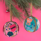 Velvet Bead-Embellished Christmas Ornaments, Set of 2