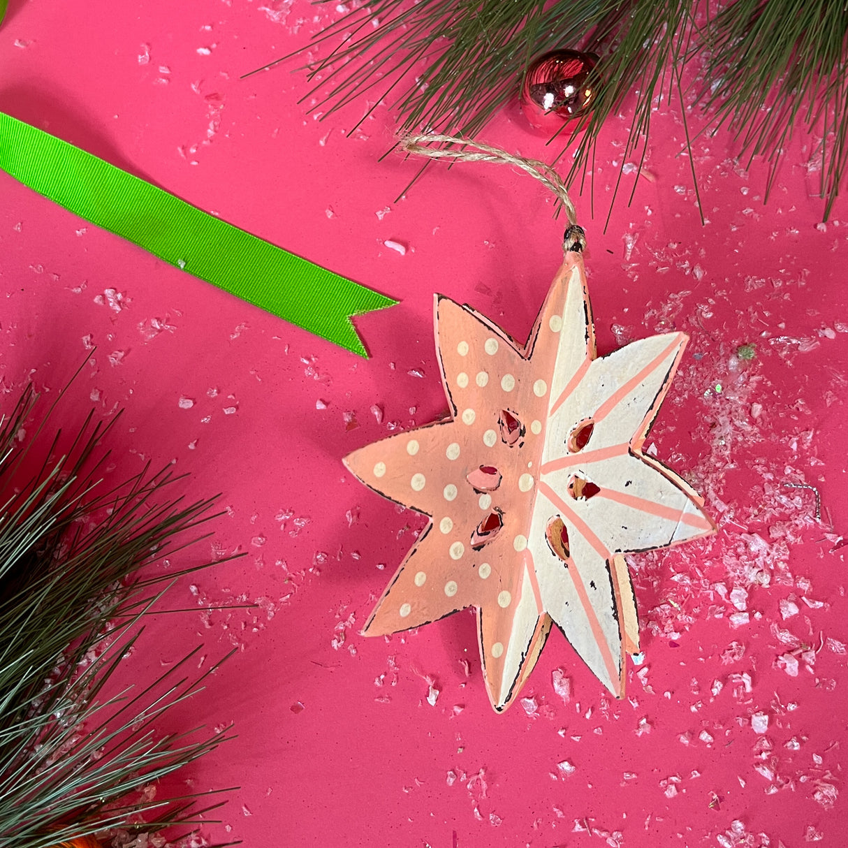 Oversized Three-Dimensional Pink/White Star Christmas Ornament