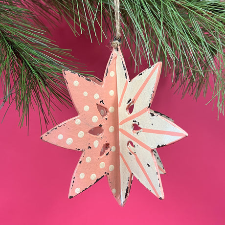 Oversized Three-Dimensional Pink/White Star Christmas Ornament