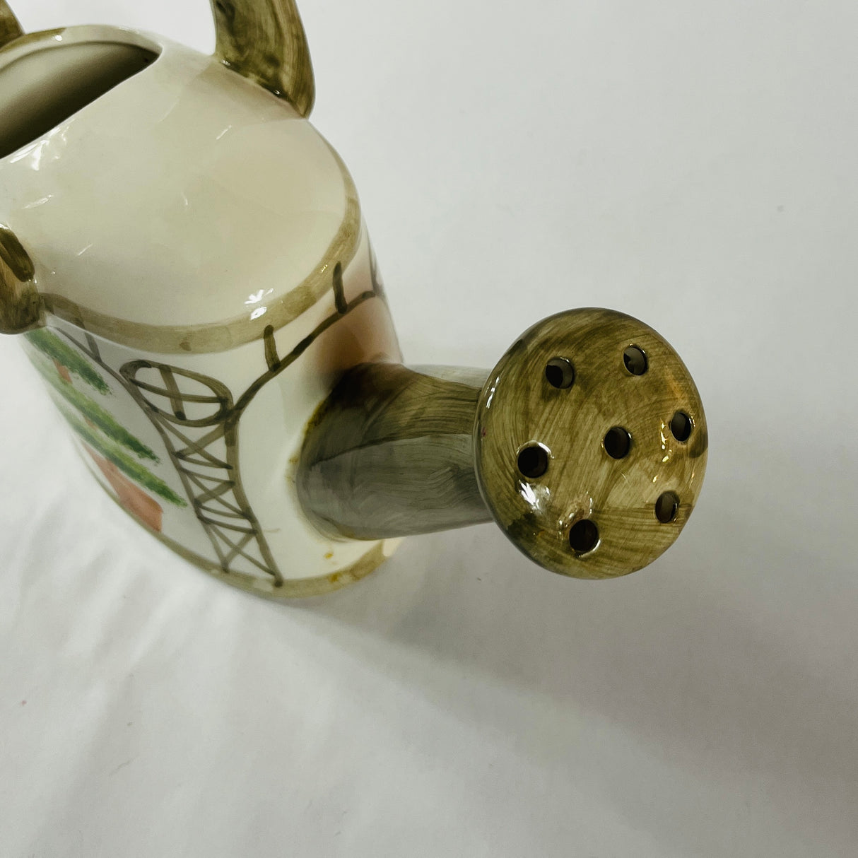 Topiary-Decorated Ceramic Watering Can