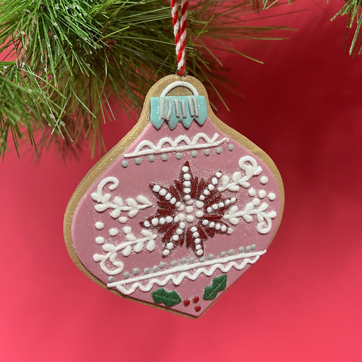 Ceramic Glitter Wreath/Snowflake/Tree Sugar Cookie Christmas Ornaments, Set of 5