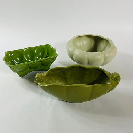 1940s Green Ceramic Planters, Set of 3
