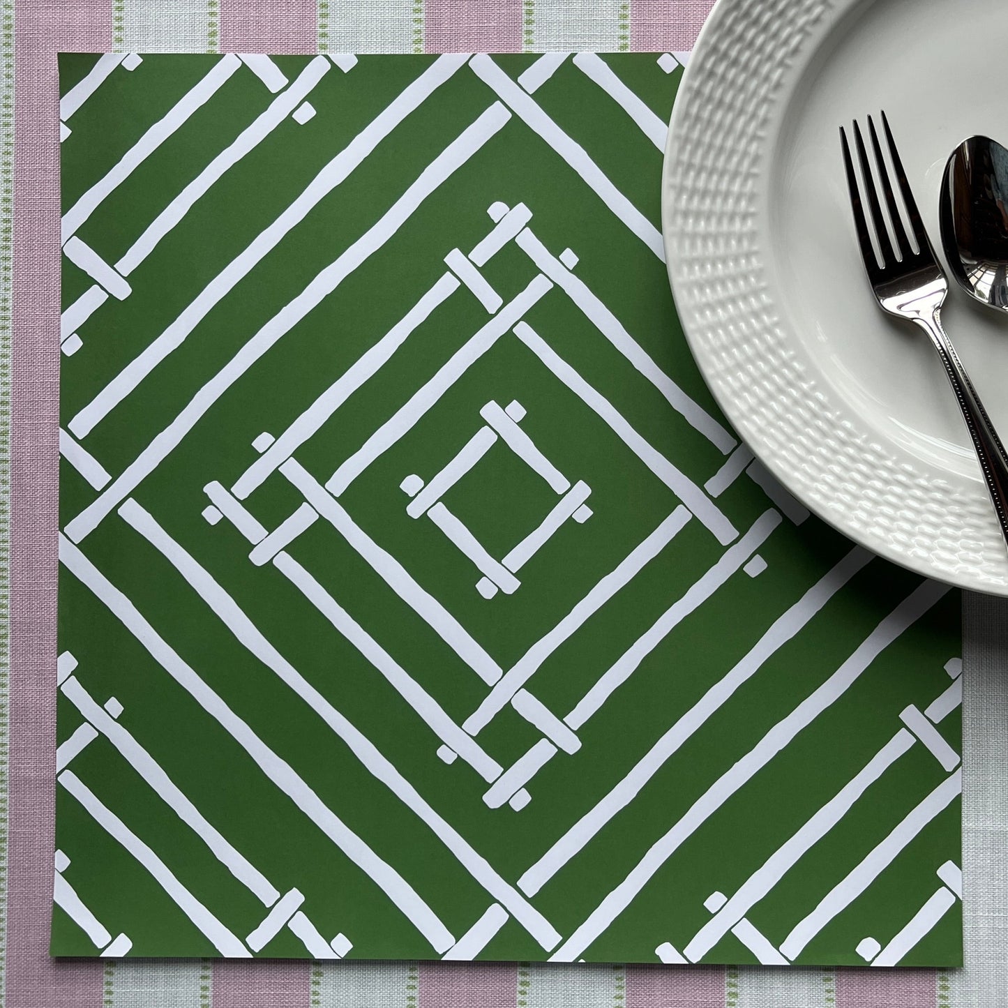 Island House Bamboo Print Forest Green Square Paper Placemat