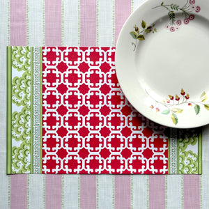 Monserrat Cranberry Red Rectangular Paper Christmas Placemats, Pad of 20