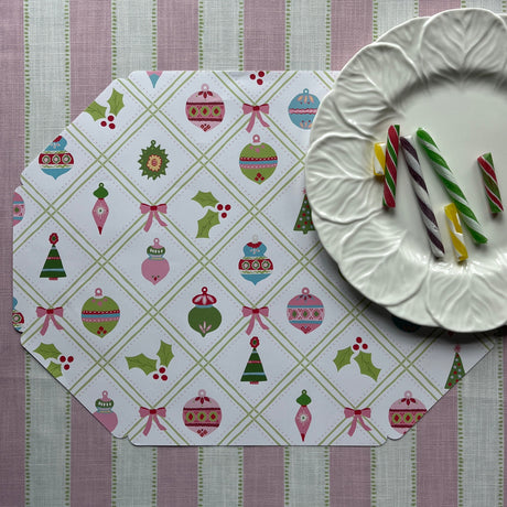 Darling Ornaments Octagonal Paper Christmas Placemats, Pad of 10