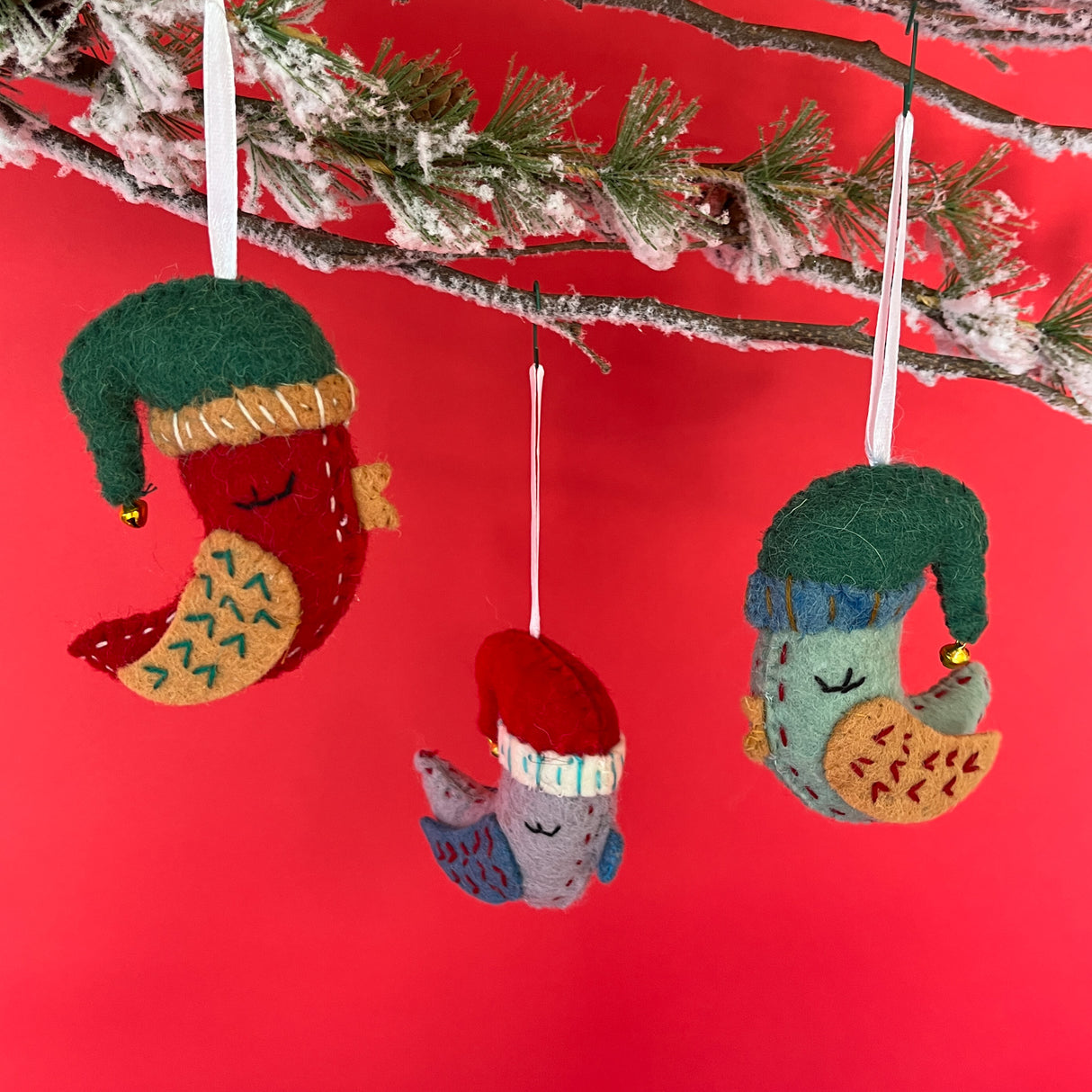 Winter Birds Felt Christmas Ornaments - Set of 3