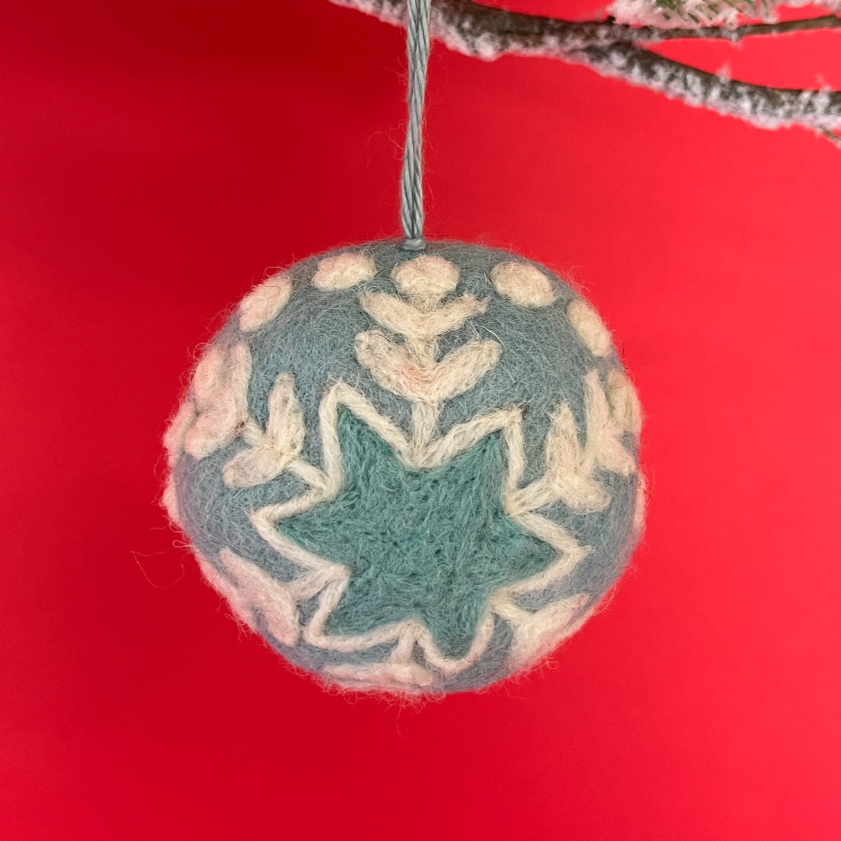 Round Pastel Felt Christmas Snowflake Ornaments - Set of 4