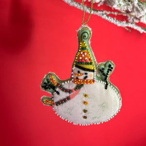 Colorful Beaded Felt Snowman Ornaments, Set of 4