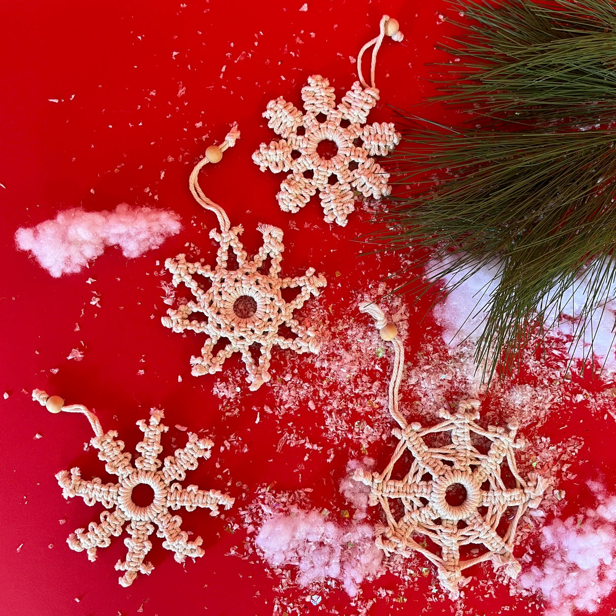 Macrame Snowflake Ornaments, Set of 4