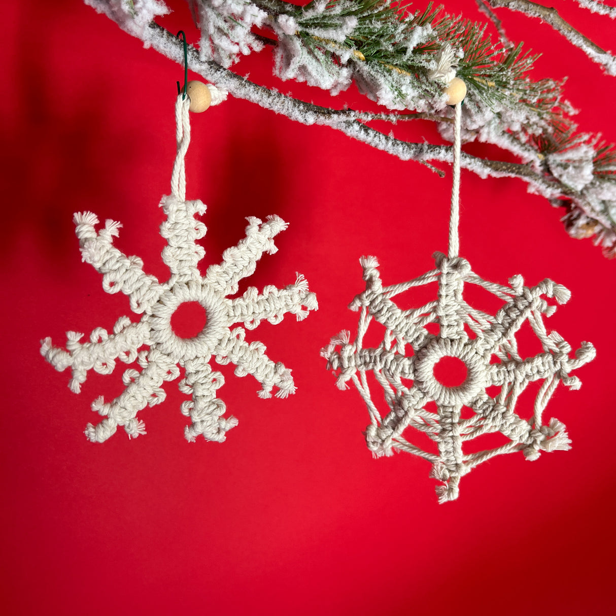 Macrame Snowflake Ornaments, Set of 4