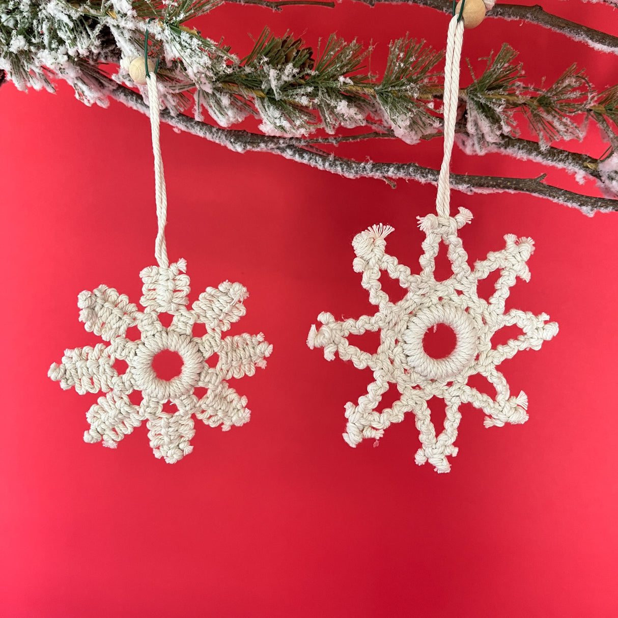 Macrame Snowflake Ornaments, Set of 4