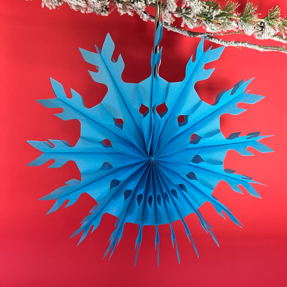 Folding Paper Honeycomb Blue Snowflake Christmas Ornaments, Set of 2