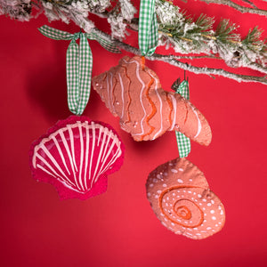 Pink/White Felt Handcrafted Shell Christmas Ornaments, Set of 3