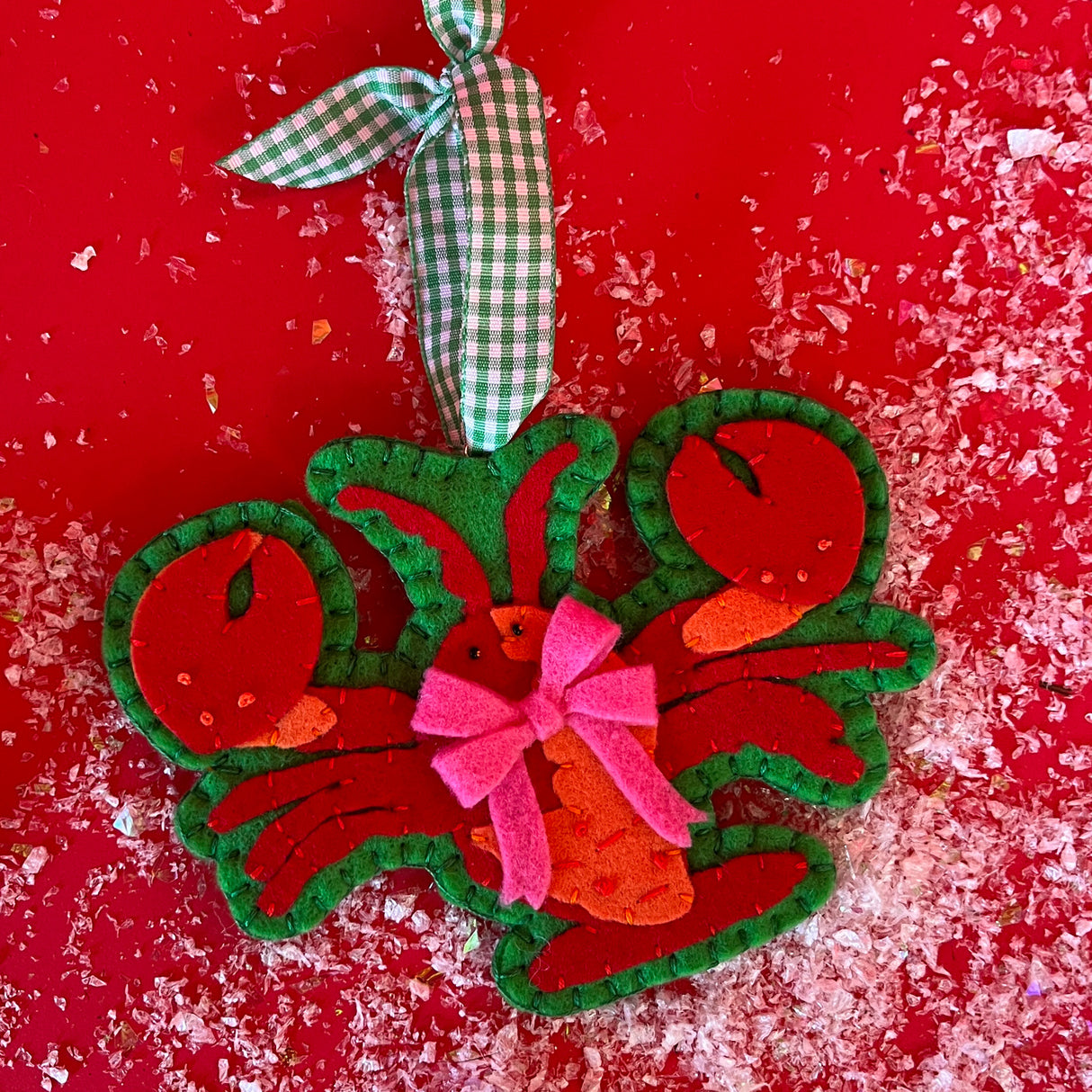 Handcrafted Lobster Felt Christmas Ornament