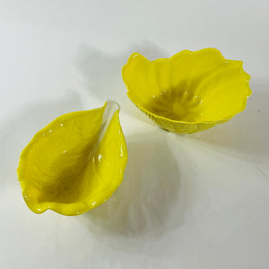 Vintage Portuguese Yellow Ceramic Leaf Bowls, Set of 2