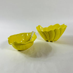 Vintage Portuguese Yellow Ceramic Leaf Bowls, Set of 2