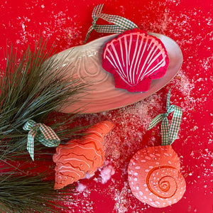 Pink/White Felt Handcrafted Shell Christmas Ornaments, Set of 3