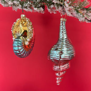 Iridescent Shells Glass Christmas Tree Ornaments - Set of 2