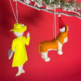 British Royals, Corgi and Flag Felt Christmas Ornaments, Set of 6