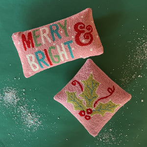 Merry & Bright Hooked-Wool Christmas Throw Pillow