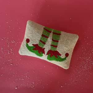 Christmas Elf Hooked-Wool Throw Pillow