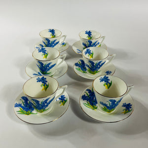 Vintage Bluebell English Bone China Dessert Set, Set of 18