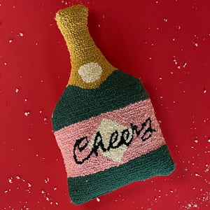 Champagne Bottle 16" x 9" Hooked-Wool Pillow